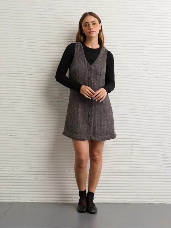 American Eagle Outfitters Dresses & Skirts - American Eagle Button Front Tweed Pinafore Mini Dress xxl